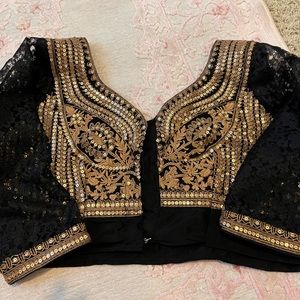 Gorgeous black blouse with gold embroidery and net sleeves